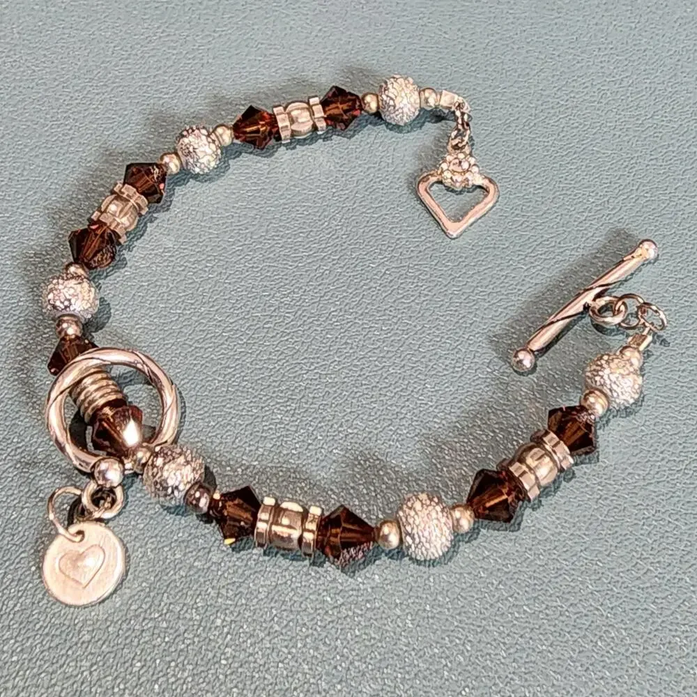 Brighton Crystal Sterling Silver Heart Toggle Bracelet Vintage - Picture 3 of 8